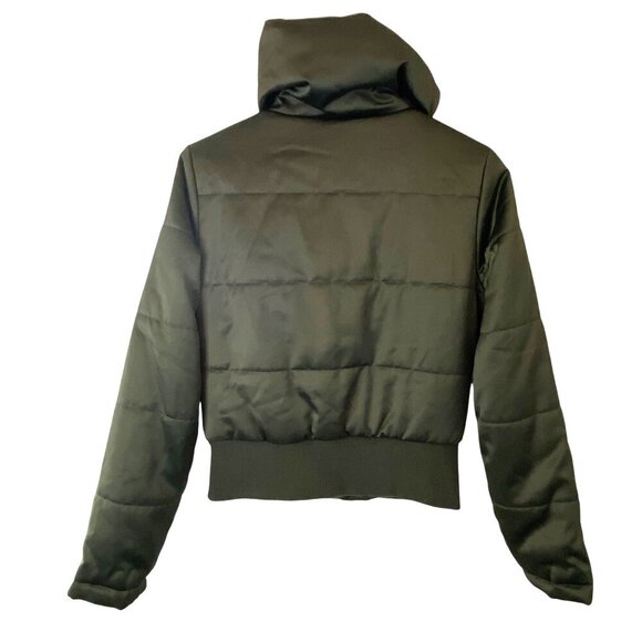 Maralyn & Me Cropped Puffer‎ Bomber Jacket Shiny Olive Sz S Silky Soft Cozy - Picture 4 of 11